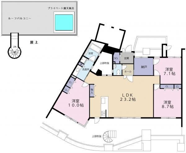 Floor plan. 3LDK + S (storeroom), Price 55 million yen, The area occupied 126.9 sq m , Balcony area 53.15 sq m