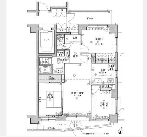 Floor plan. 3LDK, Price 19.5 million yen, Occupied area 74.93 sq m , Balcony area 8.54 sq m