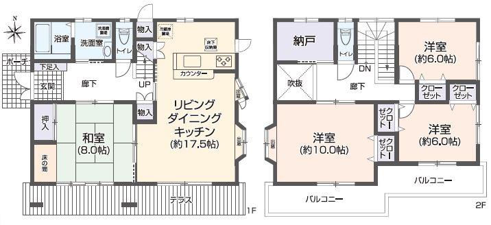 Floor plan. 22.5 million yen, 4LDK + S (storeroom), Land area 227.8 sq m , Each building area 125.03 sq m each room was organized widely, Easy-to-use floor plan ☆ 