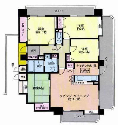 Floor plan. 4LDK, Price 18.6 million yen, Occupied area 94.11 sq m , Balcony area 35.04 sq m