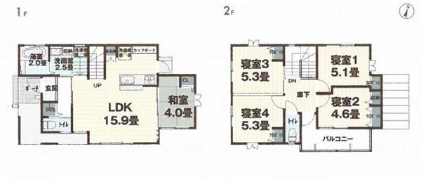 Floor plan. 21,570,000 yen, 5LDK, Land area 203.53 sq m , Building area 96.73 sq m