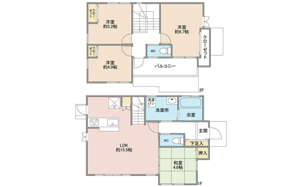 Floor plan. 21,850,000 yen, 4LDK, Land area 201.24 sq m , Building area 90.46 sq m 4LDK, Land area 131.85m2 (39.88 square meters), Building area 87.42m2 (26.44 square meters)