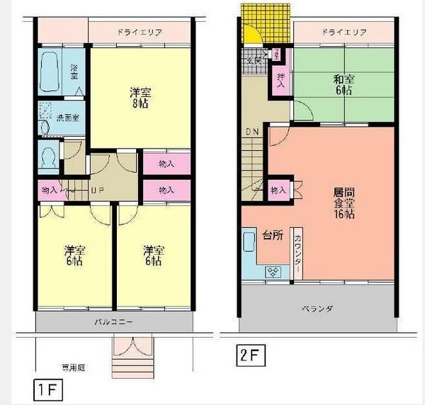 Floor plan. 4LDK, Price 22 million yen, Footprint 102.88 sq m , Balcony area 16.24 sq m