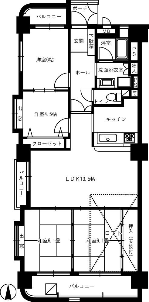 Floor plan. 4LDK + S (storeroom), Price 23.6 million yen, Occupied area 89.39 sq m , Balcony area 14.61 sq m top floor southwest angle room! 4LDK of 1 floor 2 Teitoken sense spacious Mato
