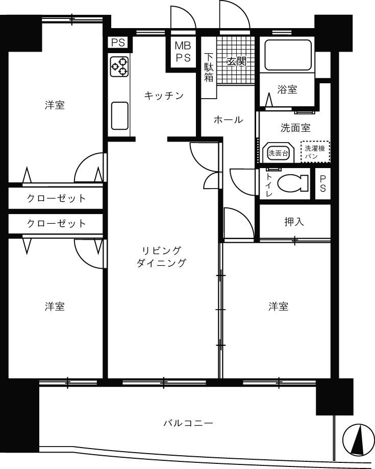 Floor plan. 3LDK, Price 13 million yen, Occupied area 71.34 sq m , Balcony area 13.94 sq m