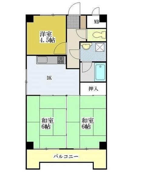 Floor plan. 3DK, Price 9.5 million yen, Occupied area 44.85 sq m