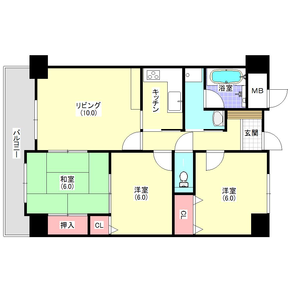 Floor plan. 3LDK, Price 5.9 million yen, Occupied area 66.91 sq m , Balcony area 8.92 sq m
