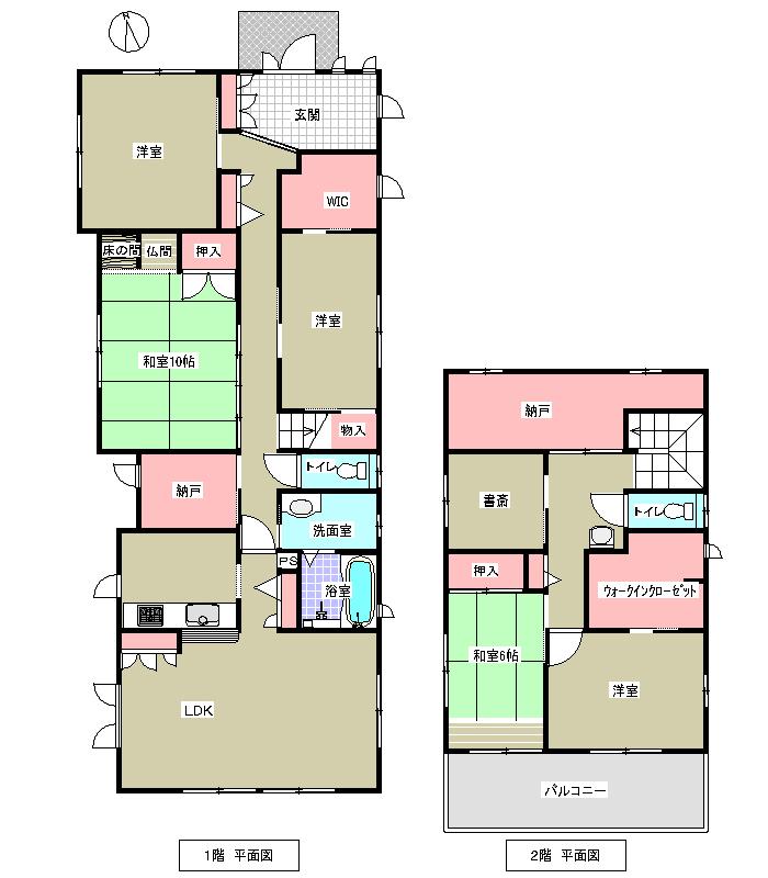 Floor plan. 24,800,000 yen, 5LDK + 3S (storeroom), Land area 398 sq m , Building area 184.5 sq m 5LDK + storeroom 2 + WIC2 + den