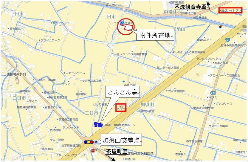 Local guide map. Bypass No. 2 Kazosan intersection, Happens when more and more towards the north of the pavilion with local subdivision.