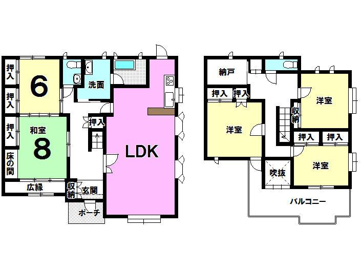 Floor plan. 24,800,000 yen, 5LDK+S, Land area 232.15 sq m , Rooms in the building area 175.15 sq m 2 floor with skylights that there is a shower room