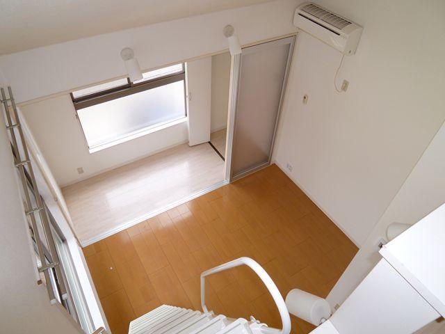 Living and room. It is a view from a loft!