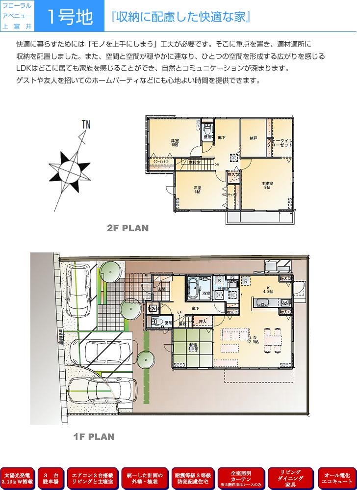 Floor plan. So we have drawn on the basis of the Plan view] drawings, Plan and the outer structure ・ Planting, such as might actually differ slightly from.  Also, Although furniture of 1F part is included in the price, car ・ Furniture ・ Etc. 2F furniture not included in the price.