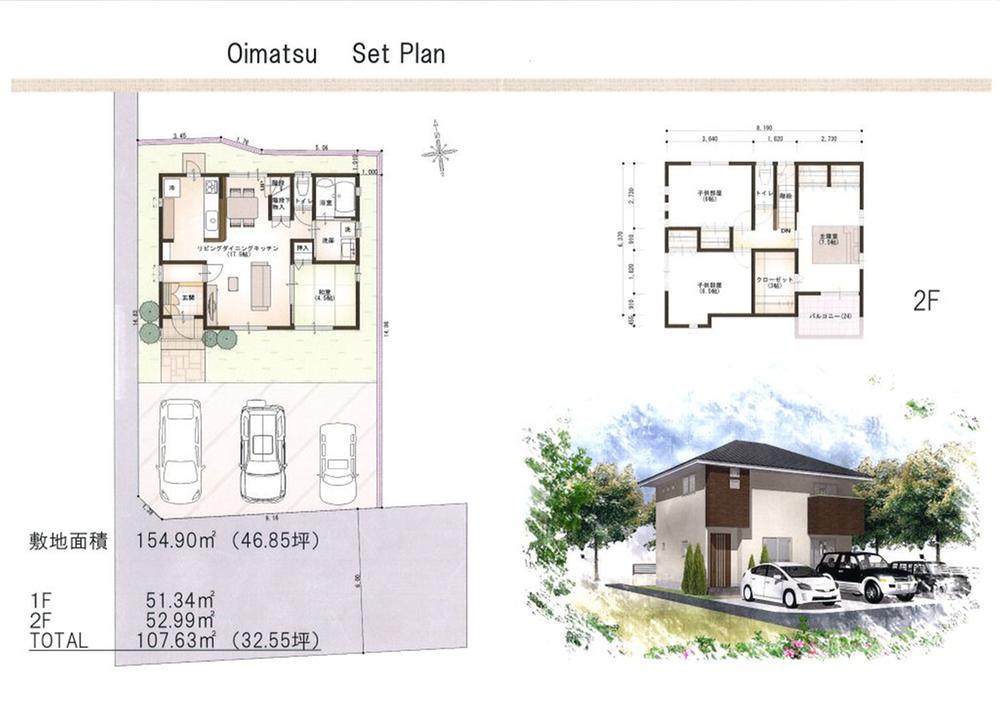 Building plan example (floor plan). Building plan example (Four Seasons Town Oimatsu (9) No. land) 4LDK + S, Land price 16,150,000 yen, Land area 154.9 sq m , Building price 19,620,000 yen, Building area 107.63 sq m
