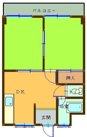 Floor plan. 2DK, Price 3.5 million yen, Is the exclusive area of ​​36.32 sq m 2DK. It will be facing north.