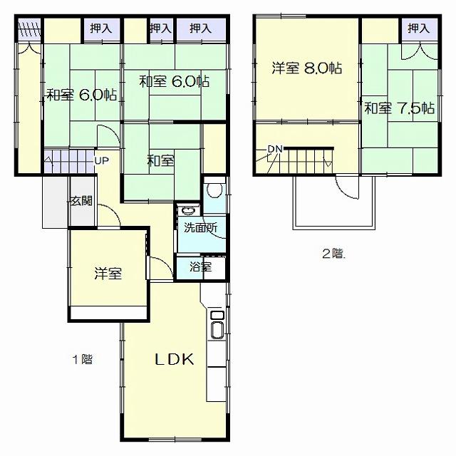 Floor plan. 9.5 million yen, 6DK, Land area 165.44 sq m , Building area 116.76 sq m