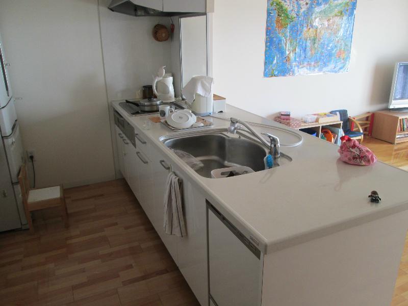 Kitchen. It is spacious design that can children and cooking. It is with a large dish washing dryer