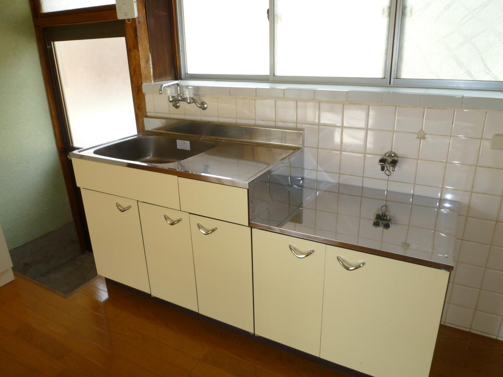 Kitchen. Bright and clean kitchen Back door there