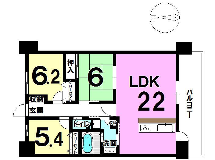 Floor plan. 3LDK, Price 19,800,000 yen, Occupied area 74.36 sq m , Balcony area 13.01 sq m
