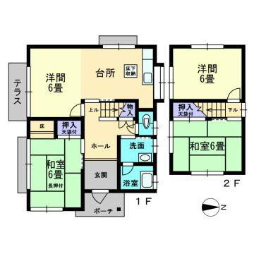 Floor plan. 9.4 million yen, 4DK, Land area 174.56 sq m , Building area 72.03 sq m Showa is a 54-year construction of the building. It is recommended for those who wish to reform. 