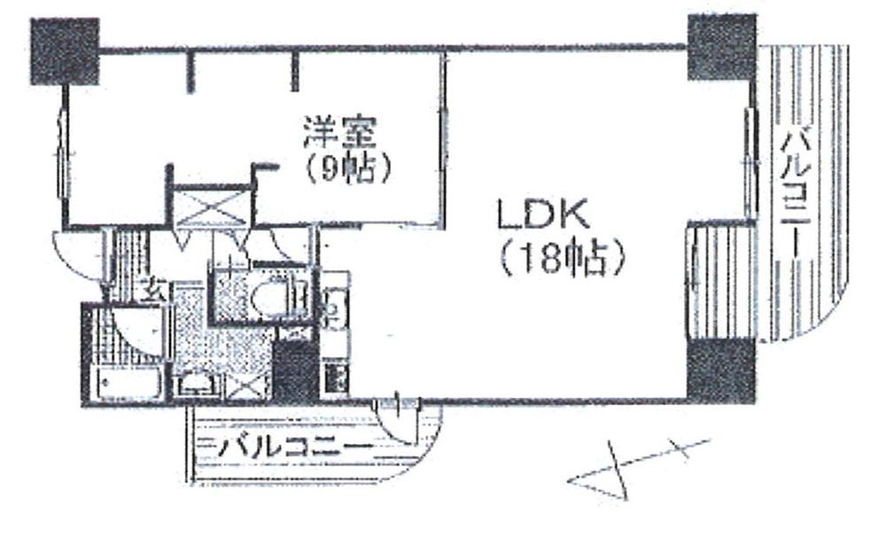 Floor plan. 1LDK, Price 9 million yen, Occupied area 64.41 sq m , Balcony area 8 sq m