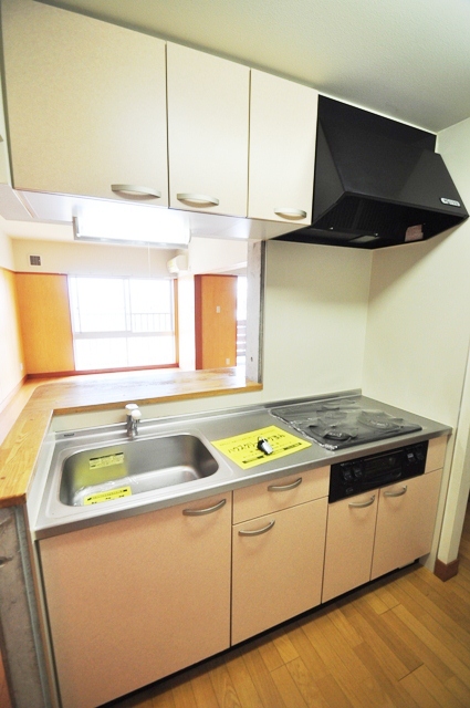 Kitchen. This is a system kitchen with a three-necked gas stove