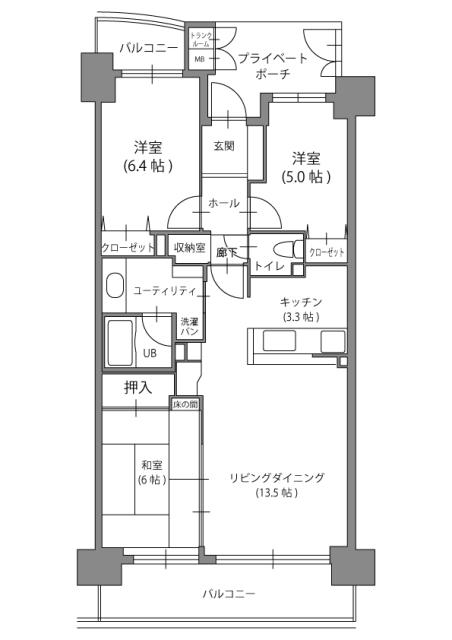 Floor plan. 3LDK, Price 16 million yen, Occupied area 75.41 sq m , Balcony area 13.18 sq m
