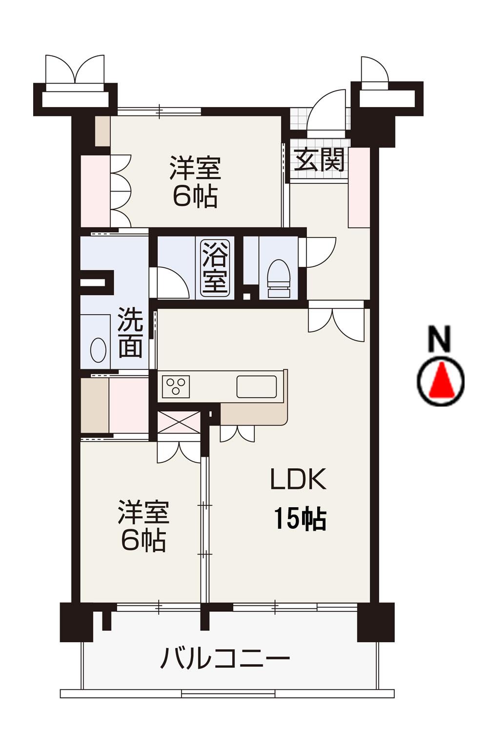 Floor plan. 2LDK, Price 18 million yen, Occupied area 61.11 sq m , Balcony area 11.34 sq m 2LDK