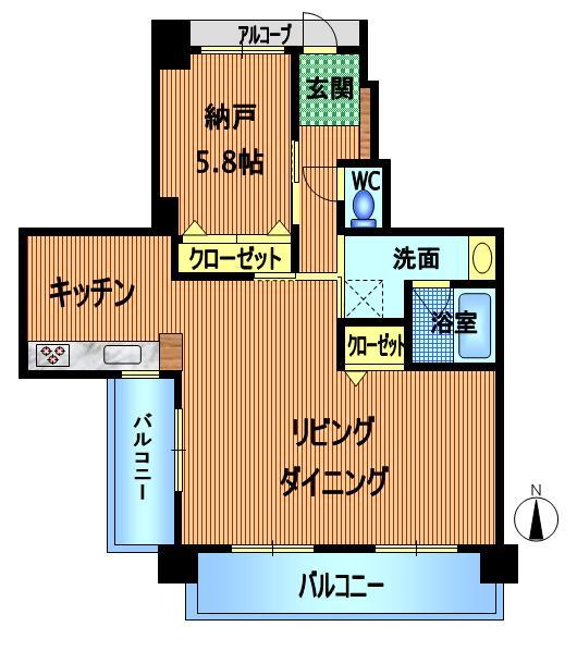 Floor plan. 1LDK, Price 25,900,000 yen, Occupied area 62.45 sq m , Balcony area 15.06 sq m