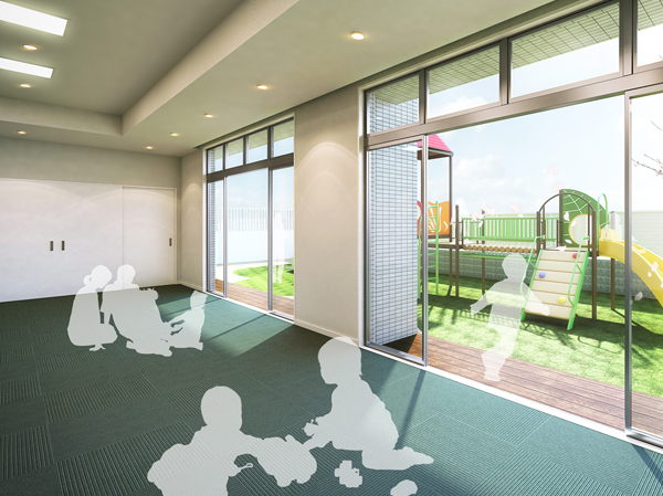 Shared facilities.  [Multipurpose hall Rendering] On the first floor of the building, It has a multi-purpose hall to the living in this apartment in the more prosperous. Overlook from here also figure the children play in the play lot, In addition to that you can use, such as in meetings and culture classroom space of the management association, Can be used as a children's room is usually. You can also use as a playground in the rain.