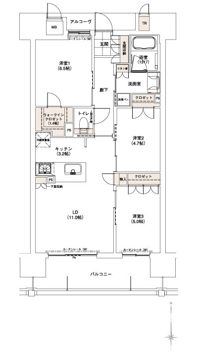 Floor: 3LDK + Wic, the occupied area: 70.25 sq m, Price: 25,300,000 yen ~ 29,700,000 yen
