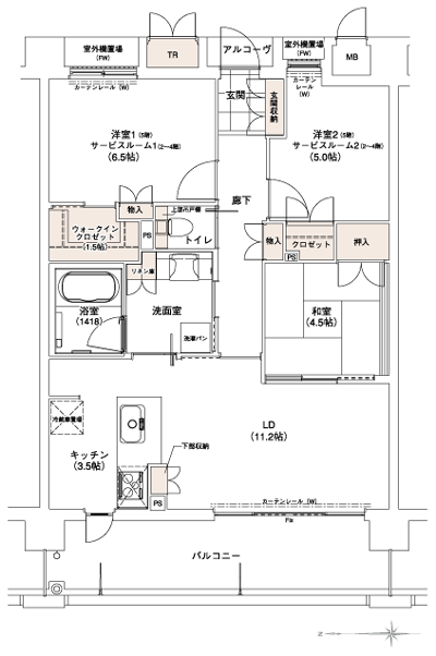 Floor: 3LDK + Wic (2 ~ 4 floor 1LDK + 2SR + Wic), occupied area: 72.45 sq m, Price: 25.6 million yen ~ 27,900,000 yen