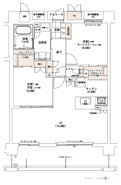 Floor: 2LDK + 2Wic (2 ~ 4 floor 1LDK + SR + 2Wic), occupied area: 72.25 sq m, Price: 27.7 million yen