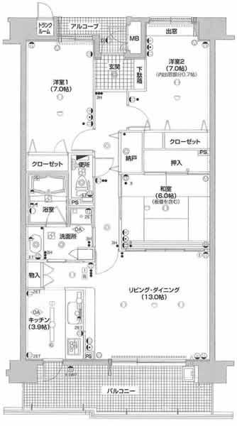 Floor plan. 3LDK, Price 18.5 million yen, Occupied area 85.57 sq m , Balcony area 13.58 sq m