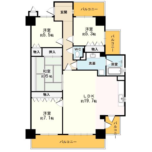 Floor plan. 4LDK, Price 33,200,000 yen, Occupied area 98.58 sq m , Balcony area 21.63 sq m