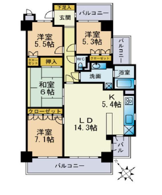 Floor plan. 4LDK, Price 33,200,000 yen, Occupied area 98.58 sq m , Balcony area 21.63 sq m