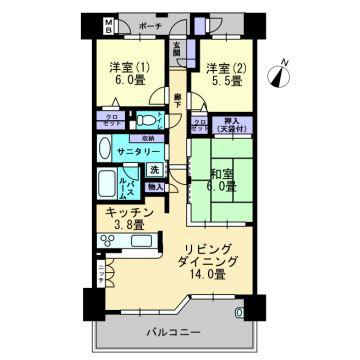 Floor plan. 3LDK, Price 18,800,000 yen, Occupied area 79.63 sq m , Balcony area 15.56 sq m have been room carefully use.