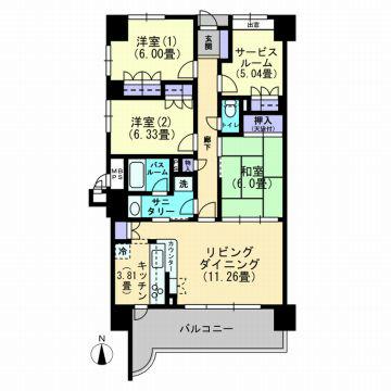 Floor plan. 3LDK+S, Price 19.9 million yen, Occupied area 84.52 sq m , Balcony area 12.13 sq m footprint 84.52 sq m 3LDK + service is Room