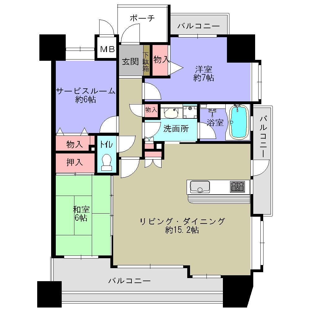 Floor plan. 2LDK + S (storeroom), Price 23 million yen, Occupied area 76.21 sq m , Balcony area 15.72 sq m