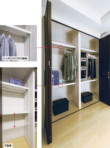 Interior.  [closet] Closet that were considered in the design of the, Clothing is of course provided with a movable shelf so that small parts can also be many storage, Organize and easy as we are conscious.