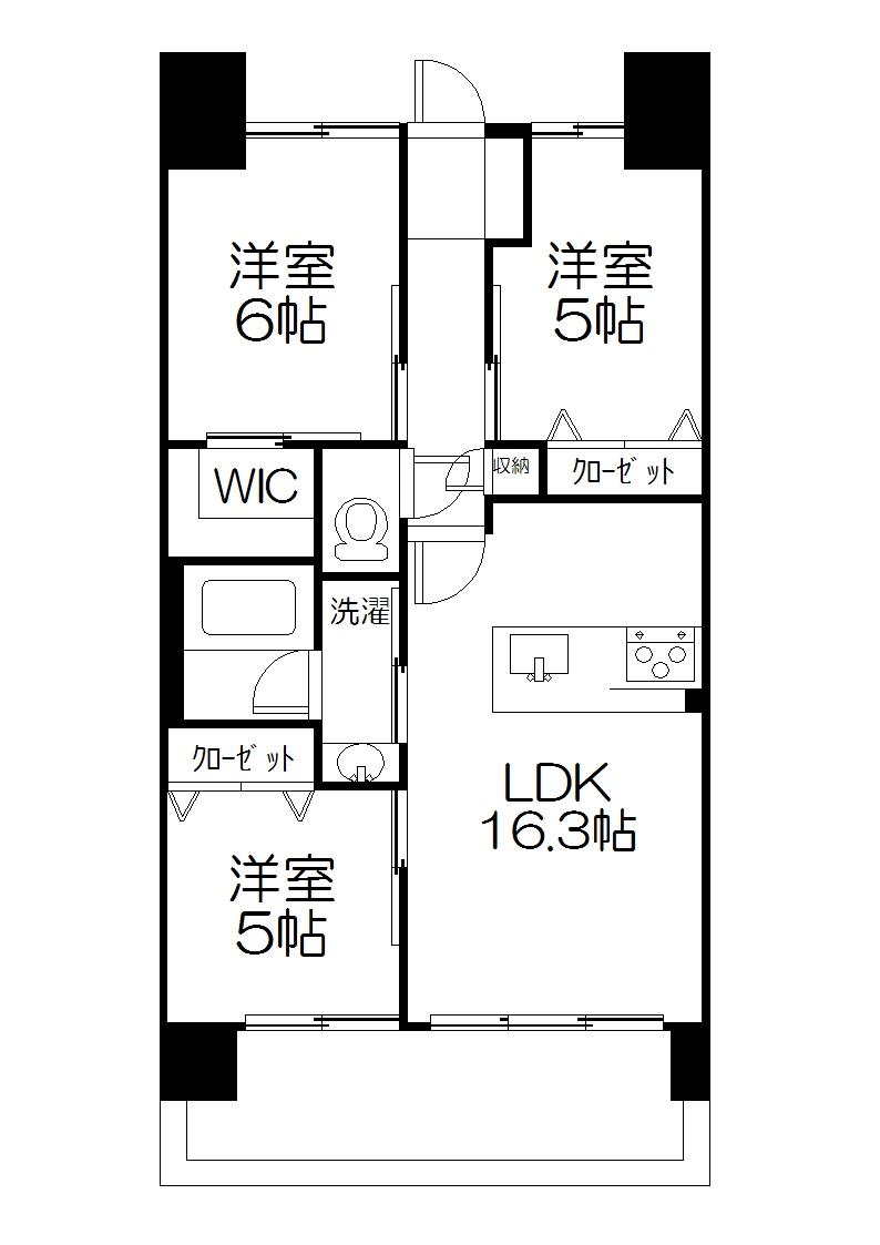 Floor plan. 3LDK, Price 18.5 million yen, Occupied area 64.59 sq m , Balcony area 11.34 sq m