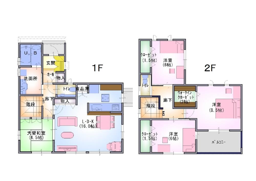 Floor plan. 21.9 million yen, 4LDK + S (storeroom), Land area 132.13 sq m , Building area 105.99 sq m 1 ・ 2F floor plan