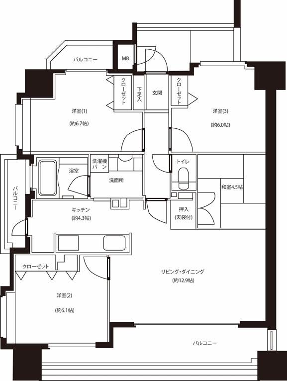 Floor plan. 4LDK, Price 24,300,000 yen, Occupied area 82.72 sq m , Balcony area 16.89 sq m