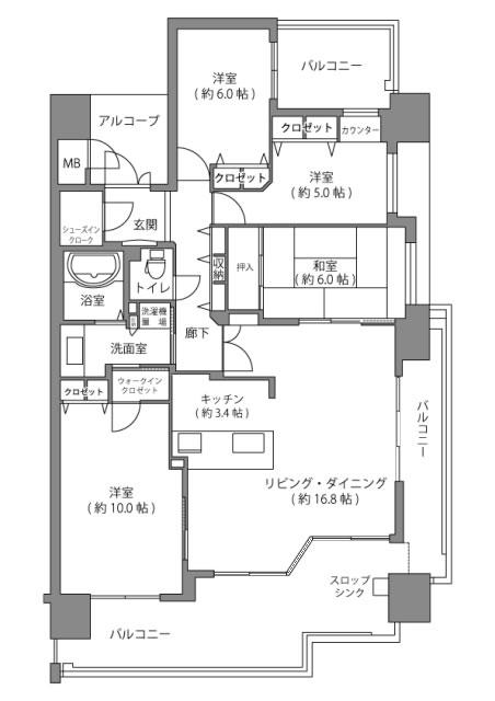 Floor plan. 4LDK, Price 29,800,000 yen, Footprint 105.58 sq m , Balcony area 36.12 sq m