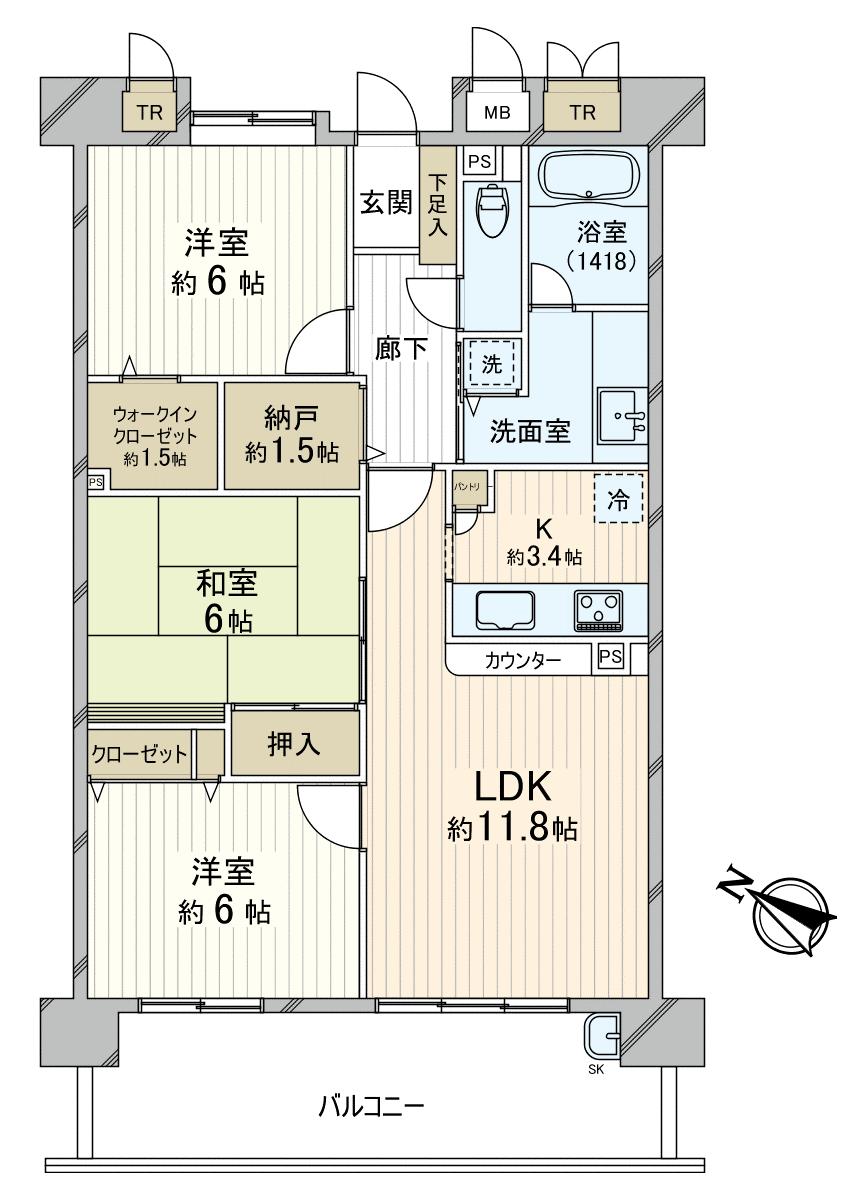 Floor plan. 3LDK, Price 15.8 million yen, Occupied area 78.86 sq m , Balcony area 14.43 sq m
