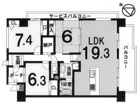 Floor plan. 3LDK, Price 22.5 million yen, Occupied area 98.73 sq m , Balcony area 22.56 sq m