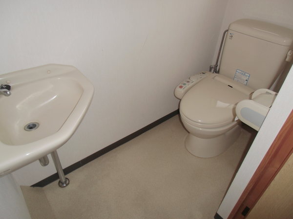 Toilet. Washbasin is on the second floor of the toilet