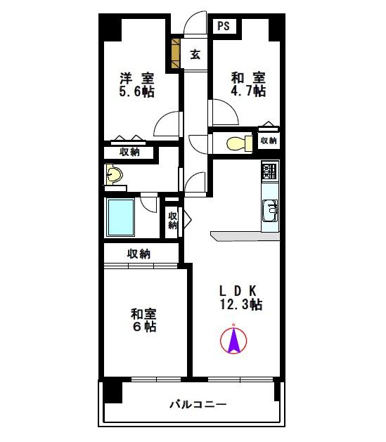Floor plan. 3LDK, Price 12 million yen, Occupied area 60.75 sq m , Balcony area 8.4 sq m
