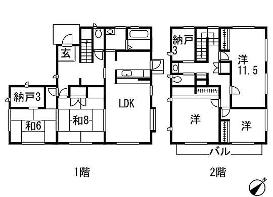 Floor plan. 21,800,000 yen, 5LDK + S (storeroom), Land area 191.94 sq m , Building area 146.56 sq m