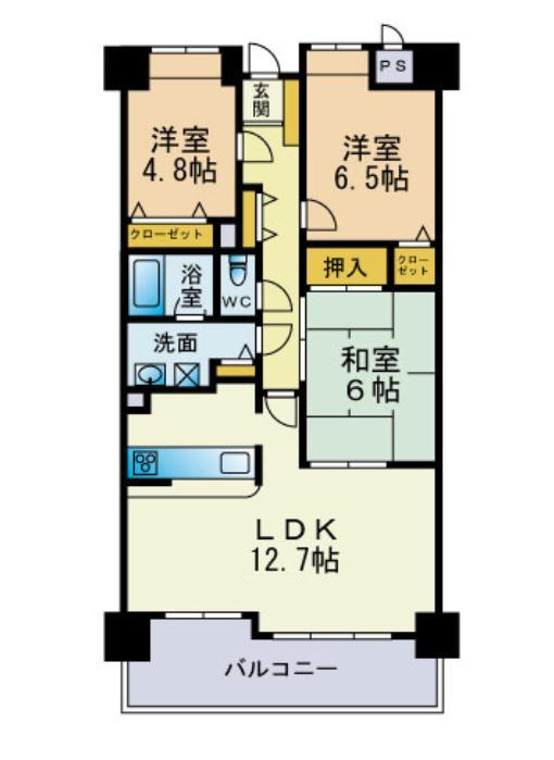 Floor plan. 3LDK, Price 11.8 million yen, Occupied area 74.57 sq m , Balcony area 11.65 sq m