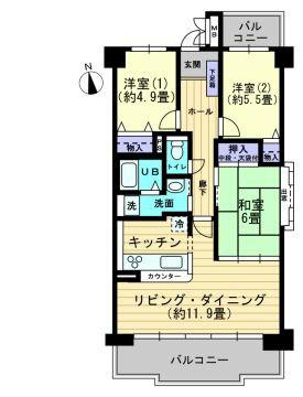 Floor plan. 3LDK, Price 11.9 million yen, Per day on its own area of ​​71.93 sq m southeast angle dwelling unit ・ Ventilation is good.